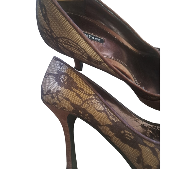 Rampage Lace Bronze Peep Toe Pumps Heels - Picture 6 of 10